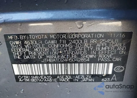 2017 Lexus Is 200T z USA, uszkodzony, nr VIN JTHBA1D24H5042854